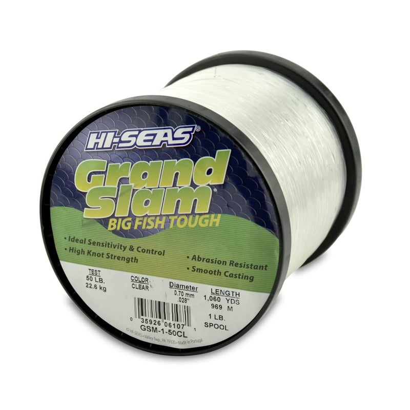 Hi-Seas Grand Slam Monofilament Line, 50 lb / 22.6 kg Test, .028 in / 0.70 mm Dia, Clear, 1060 yd / 969 m - Image 1